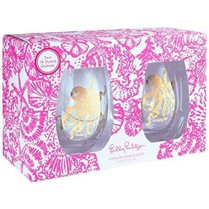Lilly Pulitzer Set Of 2 Stemless Wine Glasses